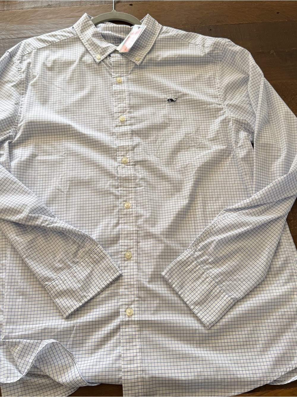 Vineyard Vines White Button-Down Shirt with Blue Windowpane Check NWT